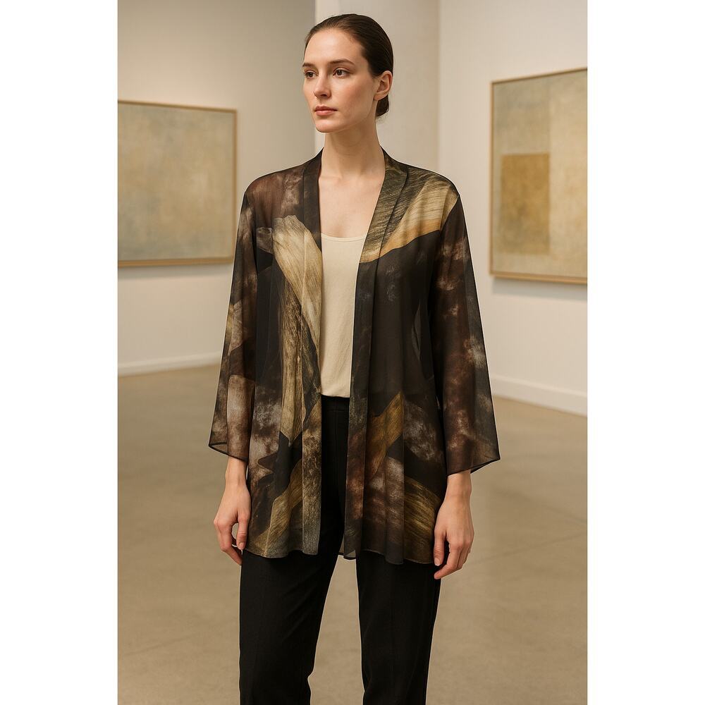 Bryn Walker Sheer Watercolor Art Print Kimono Jacket – Made in USA – Size S